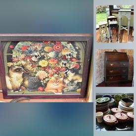 MaxSold Auction: This online auction features wooden printers tray, small kitchen appliances, depression glass, Cranberry glass, vintage pewter, heaters, Room Heaters, crafting supplies, Van Sciver desk, garden equipment, vintage Coo-coo clock, Rugs, proof sets, sterling jewelry and much more!