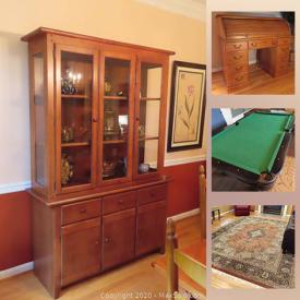 MaxSold Auction: This online auction features furniture, Ping-pong table, recliner, Dehumidifier, computer, antique ceramic punchbowl, silverware, Wedgewood, a wine glasses, Lladro figurine, ladies bike, Toro, camping gear, Mower craftsman, gardening tools, vacuum, rug and much more.