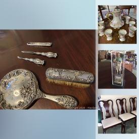 MaxSold Auction: This online auction features a Gibbard dining table, Queen Anne Dining Chairs, Curio cabinets, Tv stand, DVD player, jewelry box, sterling silver brush and mirror set and much more!