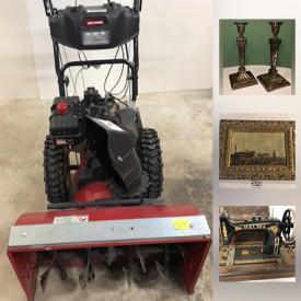 MaxSold Auction: This online auction features a Midevil bible, clocks, snowblower, wall sconces, prints, paintings, antique sewing machines, oak swivel chair, old books, comics, toys, cowhide, watches, games, electrical testing equipment, illustrator portfolio books, vintage camera equipment, posters, pine table, wicker rocking chair, decor, clocks, display cabinets and much more!