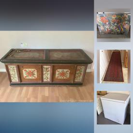 MaxSold Auction: This online auction features antique blanket chest, l-shaped kitchen banquet, Scandinavian leather furniture, vintage Bavaria Tirschenreuth China, authentic pieces of the Berlin wall, area carpets, small kitchen appliances, frigidaire chest freezer, antique flat irons and much more!