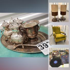 MaxSold Auction: This online auction features love seats, side tables, vintage armchair, swivel chair, area rug, coffee table, antique dining room chairs, bags, serving trays, linen, hats, china, glassware, roasting casserole, Le Creuset cookware, floor lamp, coffee table, LPs and much more!