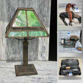 MaxSold Auction: This online auction features antiques such as antique lamps, antique cast metal statues, antique Tiffany-style lampshades, and antique toy, silver plate candlesticks, Department 56 decor, stoneware, power tools such as Delta sharpener, Berger transit, DeWalt Sawzall and much more!