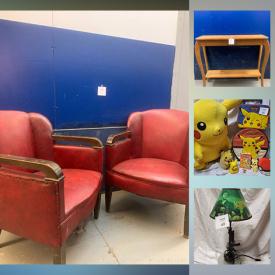 MaxSold Auction: This online auction features antique red leather tub chairs, RCA TV, display swords, art kits, hand tools, pokemon collectibles, hip waders, sterling jewelry, cedar chest and much more!