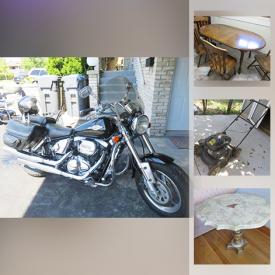 MaxSold Auction: This online auction features a Suzuki motorcycle, mobility scooter, Steinway grandfather clock, live plants, marble top tables, upholstered seating, AP Industries and other oak and wood dining and bedroom furniture, rugs, turntable and RCA TV, prints and much more!