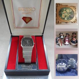 MaxSold Auction: This online auction features signed Basque prints, new in box children's toys, porcelain, brass, and other figurines, Red Rose collectibles, spoons and Doulton and other plates, coins, crystal and Murano glass, Brind'amour bracelets, watches, records, lanterns and MCM lighting, framed petit point, shoes and vintage jacket and much more!