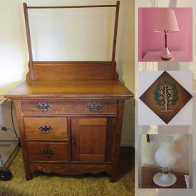 MaxSold Auction: This online auction features MCM lighting, antique washstand, Stangl pottery, small kitchen appliances, MCM furniture, office supplies, garden tools, hand & power tools, outdoor furniture, lawnmower, vintage mink coat, Amish quilts and much more!