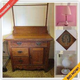 MaxSold Auction: This online auction features MCM lighting, antique washstand, Stangl pottery, small kitchen appliances, MCM furniture, office supplies, garden tools, hand & power tools, outdoor furniture, lawnmower, vintage mink coat, Amish quilts and much more!
