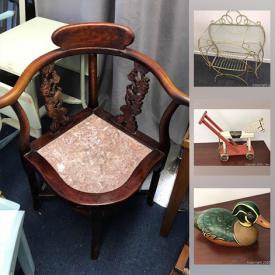 MaxSold Auction: This online auction features furniture such as a cherry drop leaf table, teak table and chair set, wire shelving, cabinet, rocking chair, wooden desk, coffee table, piano stool and more, jewelry, art, lamp, saddlebag, decor, vases, canoe paddle, mahjong set, camera viewer and much more!