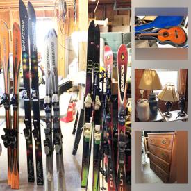 MaxSold Auction: This online auction features furniture a bamboo chair, ottomans, country wall shelf, side tables, lamp tables, TV stand, cabinets and more, buffet server, kitchenware, sewing machine with table, luggage, skis, guitar, rug and much more!