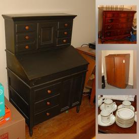 MaxSold Auction: This online auction features furniture such as a secretariat, vintage dresser, set of chairs, Windsor chair, bookcase, coffee table, armchair, chairs, cabinets, dressers, china cabinet and more, glassware, vases, mugs, electronics, art, collectibles, speakers, ceramics, sterling vanity set, ceramics and much more!