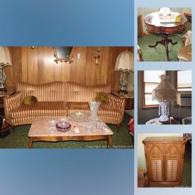 MaxSold Auction: This online auction features MCM furniture, window air conditioner, Marble top tables, Capodimonte centerpiece, Bassett furniture, lane cedar chest, perfume bottles, hummel, Samsung TV, tools, tires, small kitchen appliances, electric lawnmower and much more!