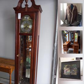 MaxSold Auction: This online auction features Grandfather clock, recliners, Christmas decor, crystal, bone china, vintage microscope, mink fur jacket, decorative plates, vintage dresses, area rug, blue mountain ware, Daniel Smith signed numbered print and much more!