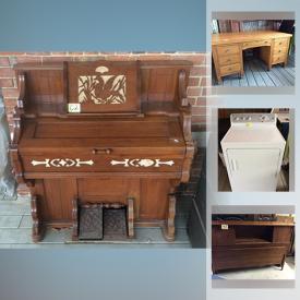 MaxSold Auction: This online auction features pump organs, dryer, oak desk, solid wood doors, entrance door, wrought iron ice cream table, MCM furniture, vacuums, grain scale, garden tools, skis, rug and much more!