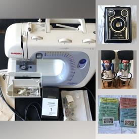 MaxSold Auction: This online auction features a Janome and Husqvarna sewing machines, drones, german footstool nutcrackers, vintage camera, view master and opera glasses, paperback novels, vintage palm pilot, collector stamps, and much more!