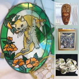 MaxSold Auction: This online auction features carved masks, vases, prints, costume jewelry, Chinese print scroll, clothing, books, wrought iron table, wooden tray, tea basket, hanging metal and glass decor, soapstone carving, decor and much more!