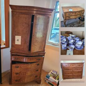 MaxSold Auction: This online auction features antique chairs, cabinet, side table, dining table with leaves, brass bed frame, Ikea Hemnes desk and cabinet, bookcase, lion bookends, games, Spode china, Klipsch loudspeakers and much more!