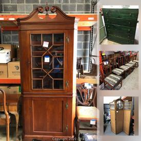 MaxSold Auction: This online auction features a trunk, tea cart, dining room table, secretary desk , patio furniture, Game table, camping gear, area rugs, pyrex, pewter items, craft supplies, Washington redskins memorabilia, game & puzzles, framed wall art, fur coats and much more.