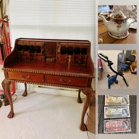 MaxSold Auction: This online auction features workout equipment, Royal Albert China, coins & bills, diamond bracelet, diamond engagement ring, silver coins, Tanzanite jewelry, vintage Hockey cards, Yamaha keyboard, new wedding dress, Marvel comics and much more!