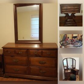 MaxSold Auction: This online auction features Samsung TV, framed wall art, vintage dressing table, bedroom furniture, John Deere lawn tractor, lawnmowers, bicycles, sports equipment, craft supplies, Mahogany secretary, a music cabinet, vintage bamboo sofa, antique trunk and much more!