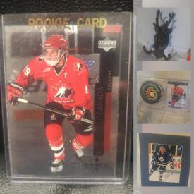 MaxSold Auction: This online auction features laminated large Hockey posters, jerseys, puck and card, travel bag, travel chokes for motorcycles, jeep stroller, trailer hitches, hitch basket, hunting camo hats, Christmas angel, mixed baskets, lotus car model, children's items, hockey cards, retro fan and much more!