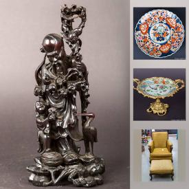 MaxSold Auction: This online auction features Cloisonne bud vases, Chinese hand-painted bowls, Satsuma platter, carved wooden statues, tapestry, Chinese Porcelain trinket boxes, cameras, binoculars, vintage books, Jade carvings, Murano bubble art glass and much more!