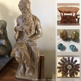 MaxSold Auction: This online auction features stained glass, vinyl records, antique furniture, collector plates, swag lamps, Lenox collectibles, vintage barware, Chinese decor, pottery, jewelry, kitchen items, pottery, wicker and much more