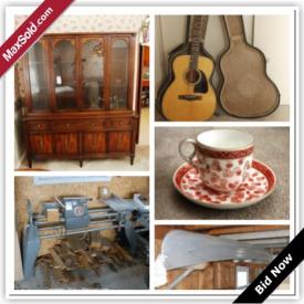 MaxSold Auction: This auction features Minton belbrachen China,Gibbard dining tables and chairs,buffet and hutch, Royal doulton figurine,quilts,fishing and hunting gear,cabinets,men's assortment,guitar,lowrey organ,camping equipment,projector, typewriter,sterling silver,porcelain and ceramics,office supplies,medical health aids,wood stove,toys,lamps,Wedgwood blue and blue glass,prints, linens,ladies and men's accessories,baby and little girls fun assortment,cookbooks, kitchenware and much more!