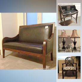 MaxSold Auction: This online auction features secretary desk, Accent chair, art shoppe mushroom chair, Bellini side table, metal headboard, crystal stemware, and much more!