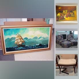 MaxSold Auction: This online auction features framed wall art, figurines, NIB small kitchen appliances, golf clubs, black Lacquer bedroom set, Cherrywood designer bench and much more!