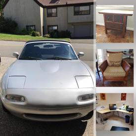 MaxSold Auction: This online auction features a Mazda Miata, Ethan Allen furniture, Bose radio system, TVs, speaker, Waterford vase, wall art, wood console, TV, patio furniture, dresser, rugs, end tables, decor, fireplace screen, rustic table, woodworking tools, kitchen tools, small kitchen appliances and much more!