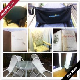 MaxSold Auction: This online auction features prints, original works, Infant / Toddler Lot, Kidco Wall Mount Baby Gate, Little Tikes 8x8 Bouncer, Phil & Ted's Double Stroller, clothing, bags, scarves, dresser,buffet, rugs, chairs, outdoor set and much more.