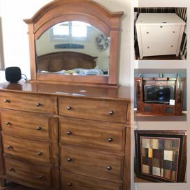 MaxSold Auction: This online auction features a Husqvarna sewing machine, sewing desk, Fiestaware, cutlery, cabinet, nightstands, clocks, king bed, hutch, Pfaltzgraff, tables, entertainment center, wicker patio furniture, art, decor, cutlery, Murano, china and much more!