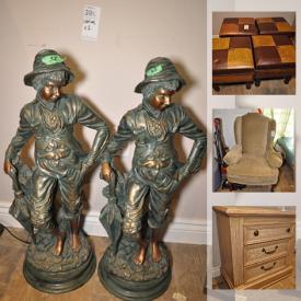 MaxSold Auction: This online auction features boxed tea sets, bar stools, art glass, golf clubs, Asian decor, massage table, Mermaid lamps statues, wooden Buddha, clock statue, room dividers and much more!