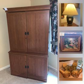 MaxSold Auction: This online auction features Heneredon bedroom set, lighting, oil paintings, Curio cabinets, bookcases, office furniture, Rattan furniture, antique wood chair and much more!