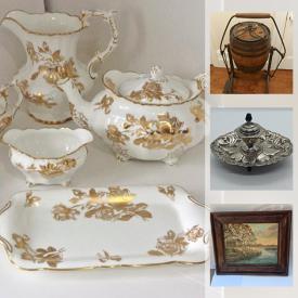 MaxSold Auction: This online auction features original art in various media - woodcut, oil, buttons, etchings, including by Indigenous artists, collector's coins and commemorative medals, sterling silver and gold watches, Birks silver plate, gold nib pens, tea sets and cups, Limoges, Minton, and Royal Albert porcelain, Victorian and Birks flatware sets, Doulton Toby jugs and Hummel and Lladro, early edition books including Norman Rockwell, antique opera glasses and wall phone, 3/4 violin, hand-woven rug, mahogany and oak furniture and much more!