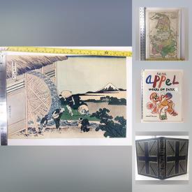 MaxSold Auction: This online auction features a rare hand-colored antique map, Hokusai woodcut on Japanese paper, John Keats poem book, books by Karel Appel, Attila Richard Lukacs, Santiago Calatrava, Normal Rockwell and others, other antique colored maps, books on different subjects and much more!