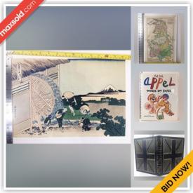 MaxSold Auction: This online auction features a rare hand-colored antique map, Hokusai woodcut on Japanese paper, John Keats poem book, books by Karel Appel, Attila Richard Lukacs, Santiago Calatrava, Normal Rockwell and others, other antique colored maps, books on different subjects and much more!