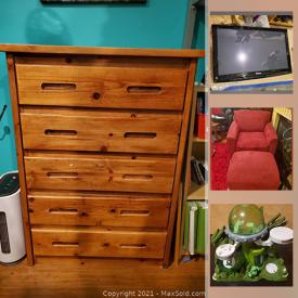 MaxSold Auction: This online auction features furniture, electronics, collectibles, lamps, kitchenware and tools, TV, bags, superhero toys, sporting good, camping and travel gear, water bottle and much more.