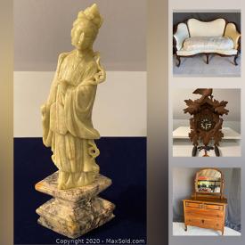 MaxSold Auction: This online auction features vintage furniture including dressers, cabinets and tables, vintage Kodak movie projector, Chinaware, Crystalware, cookware, art & decor including carved statues, figurines and lamps, Books, small appliances, Mirrors and much more!