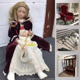 MaxSold Auction: This online auction features porcelain costume dolls, sterling silver dishes, Fitz and Floyd, rosewood furniture, silverware, silverplated items, decorative mirrors, miniature dolls chairs, Ethan Allen table, grandma and grandpa dolls, Asian round table, wrought iron, decorative fireplace items, accent table, decorative prints and much more!