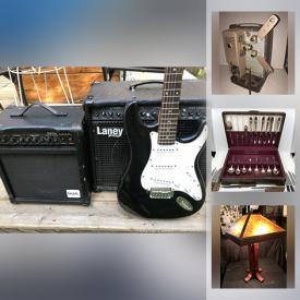 MaxSold Auction: This online auction features electric guitar & amps, guitar tab books, costume jewelry, Lemax Christmas lighted buildings, RCA Victor stereo portable speaker, TV, vintage table lamp, records, Hockey cards, three stooges beer, vintage books and much more!