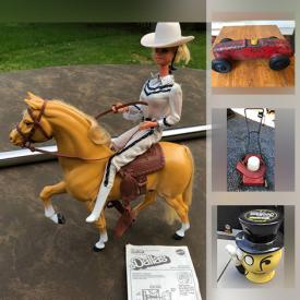 MaxSold Auction: This online auction features vintage toys, trucks, die-cast cars, pool cues. Star War trading cards, hockey trading cards, Spawn action figures, Barbie with her horse Dallas. Electric lawnmower and much more.