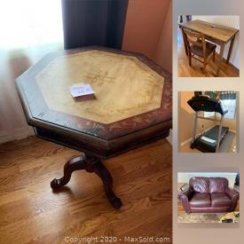 MaxSold Auction: This online auction features antique furniture, antique crock, leather loveseats, grandpa bates wall art, Casio keyboard, Krups Beermeiser, power yard tools, yard trailer, antique iron collection, longaberger baskets, Thimble collection, rooster collection, doll furniture and much more!