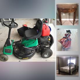 MaxSold Auction: This online auction features Bombay bedroom furniture, mini-fridge, dehumidifier, TV, office supplies, NIB bug zapper, power & hand tools, garden tools, riding lawnmower, Torchiere lamp, small kitchen appliances, Royal Doulton figurines, Samsung tablet and much more!