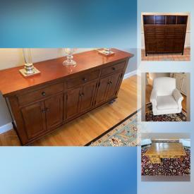 MaxSold Auction: This online auction features wooden dining furniture, cloth chairs and seating, ottomans, fireplace tools and much more!