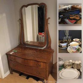 MaxSold Auction: This online auction features furniture such as a wardrobe, dresser, china cabinet, jewelry box mirror, dresser, vintage tables, vintage cabinet and more, golf clubs, figurines, violin, bikes, seasonal decor, dishes, decor, toys, Alfred meakin china and much more!