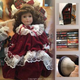 MaxSold Auction: This online auction features jewelry, artworks, furniture, electronics, collectibles, lamps, vintage items, small kitchen appliances, light fixture, bread maker, decanters, dolls, glassware, kitchenware, clothing, beddings, cushion, books, cleaning supplies and much more.