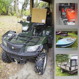 MaxSold Auction: This online auction features ATVs, lawn boy mower, boat motors, small kitchen appliances, MCM furniture, camping gear, original artwork, stereo components, vintage fishing equipment, chest freezers, tools, trolling motor, hunting clothes, deer feeder, utility trailers, skis, BBQ and much more!