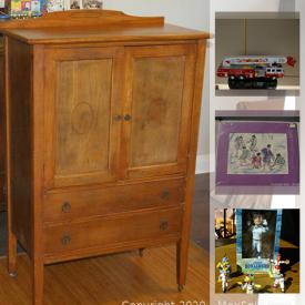 MaxSold Auction: This online auction features antiques such as wooden high chair, washstand, and wooden dresser, paint supplies, wireless speakers, cookware, storage containers, new window treatments, floor lamps, shelving, wall art, vintage table, children’s toys and much more!